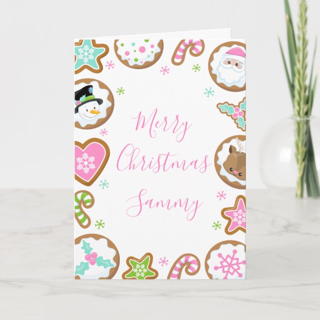 Cartes Pour Fêtes Annuelles Christmas Cookies Pink and Green Merry Christmas (Devant)