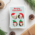 Cartes Pour Fêtes Annuelles Christmas Crew Four Photo Funny Holiday Card<br><div class="desc">Envoyez une carte de vacances légère et amusante cette année qui fait de vos photos de famille le foyer avec un visage festif dans un style trou Père Noël et les casquettes d'elfe. Pour que vos photos correspondent à l'espace, vous devez cliquer sur le bouton bleu "Customiser !", choisir la...</div>