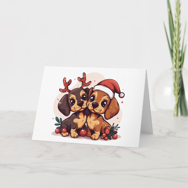 Cartes Pour Fêtes Annuelles Christmas Dachshund Dogs (Devant)