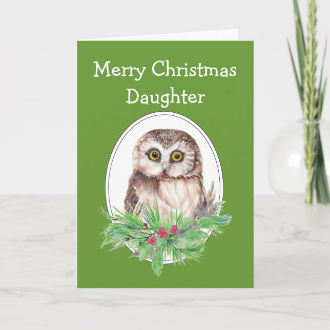Cartes Pour Fêtes Annuelles Christmas Daughter Cute Owl Bird Holly and PIne (Devant)