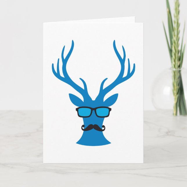 Cartes Pour Fêtes Annuelles Christmas deer with mustache and nerd glasses (Devant)