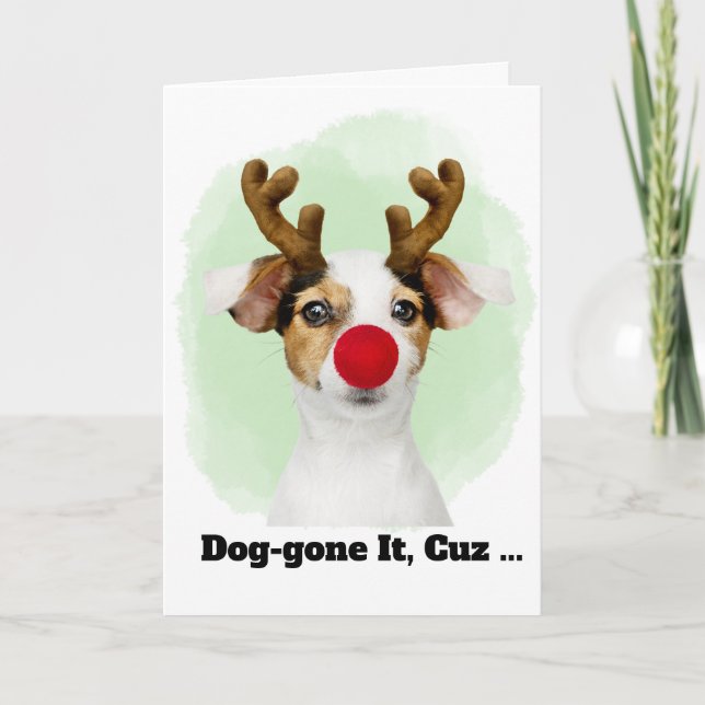 Cartes Pour Fêtes Annuelles Christmas Dog with Antlers for Cousin Funny (Devant)