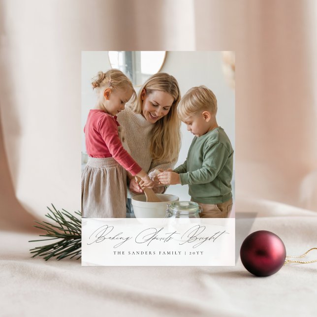 Cartes Pour Fêtes Annuelles Christmas Elegant Script Baking Spirits Bright  (Créateur téléchargé)