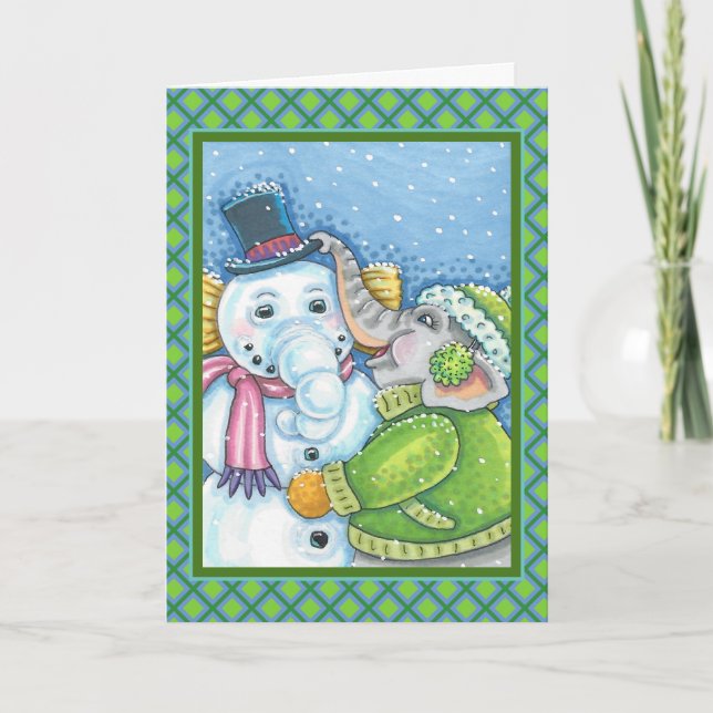 CARTES POUR FÊTES ANNUELLES CHRISTMAS ÉLÉPHANT CONSTRUCTION CUTE PACHYDERM SNO (Devant)