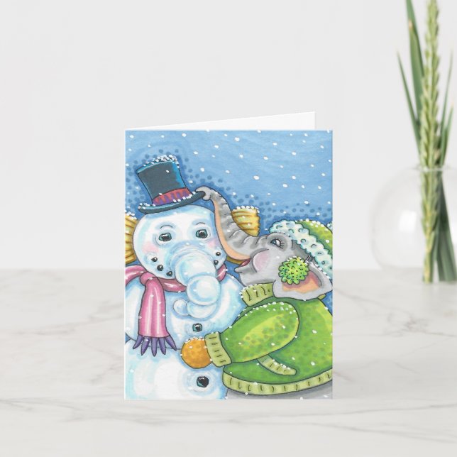 CARTES POUR FÊTES ANNUELLES CHRISTMAS ÉLÉPHANT CONSTRUCTION CUTE PACHYDERM SNO (Devant)