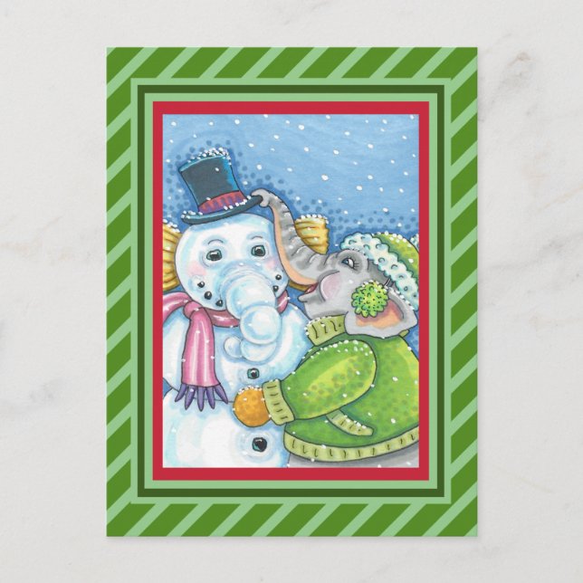 CARTES POUR FÊTES ANNUELLES CHRISTMAS ÉLÉPHANT CONSTRUCTION CUTE PACHYDERM SNO (Devant)