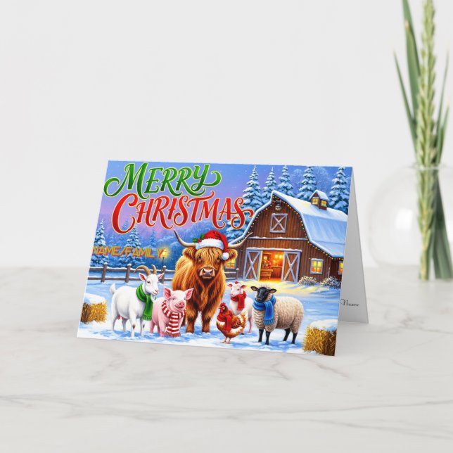 Cartes Pour Fêtes Annuelles Christmas Farm Animals Gathering  (Devant)