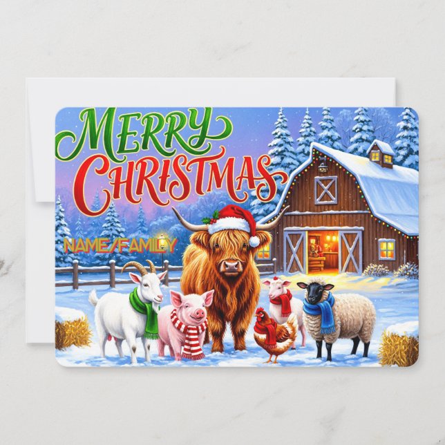 Cartes Pour Fêtes Annuelles Christmas Farm Animals Gathering  (Devant)