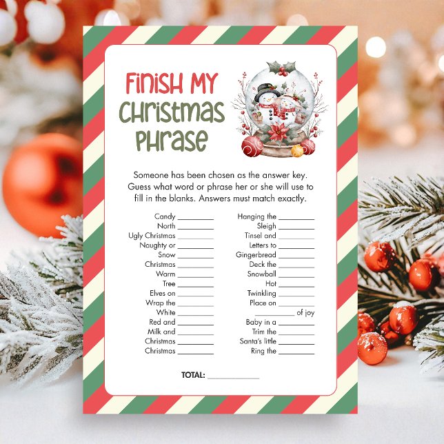 Cartes Pour Fêtes Annuelles Christmas Finish the Christmas Phrase Game (Finish the Christmas Phrase Christmas Game Card)
