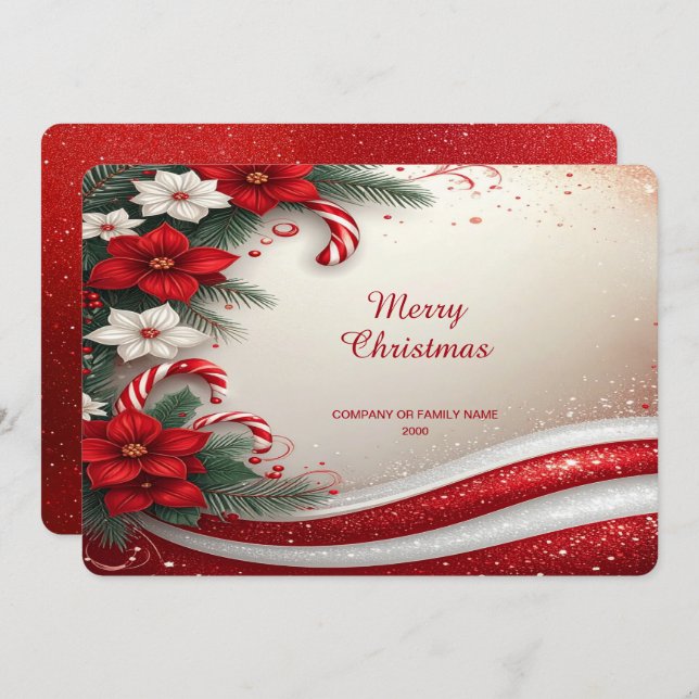Cartes Pour Fêtes Annuelles Christmas Floral Candy Canes Holiday Card (Devant / Derrière)