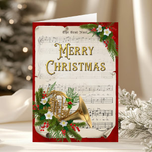 Cartes Pour Fêtes Annuelles Christmas French Horn Partition Vintage