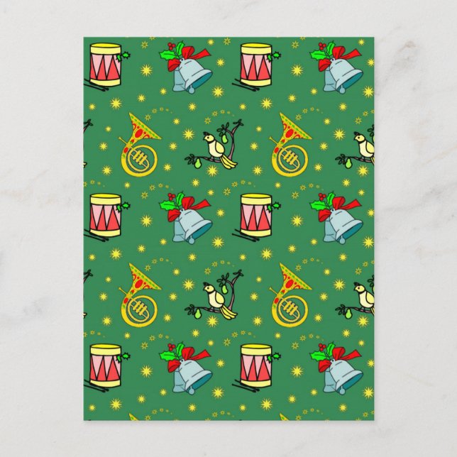 Cartes Pour Fêtes Annuelles Christmas, French Horns and Magenta Drums (Devant)