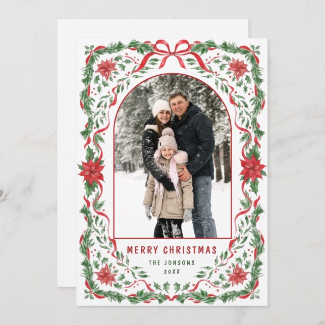 Cartes Pour Fêtes Annuelles Christmas Funky Whimsical Red Bow Wreath 2 Photo (Devant / Derrière)