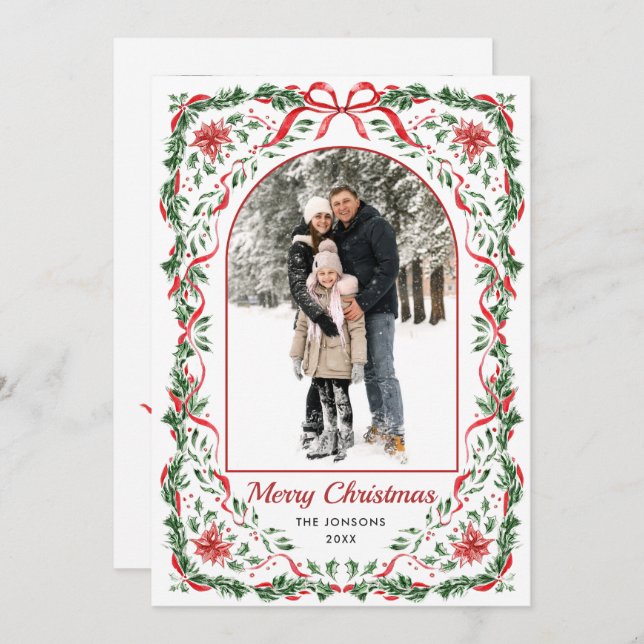 Cartes Pour Fêtes Annuelles Christmas Funky Whimsical Red Bow Wreath 2 Photo (Devant / Derrière)