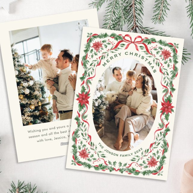 Cartes Pour Fêtes Annuelles Christmas Funky Whimsical Red Bow Wreath 2 Photo (Créateur téléchargé)