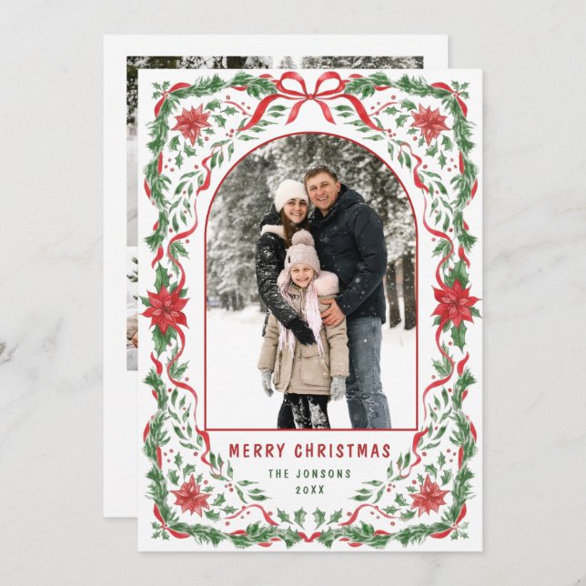 Cartes Pour Fêtes Annuelles Christmas Funky Whimsical Red Bow Wreath 5 Photo (Devant / Derrière)