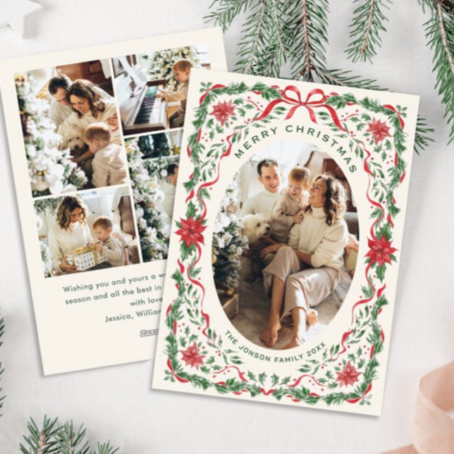 Cartes Pour Fêtes Annuelles Christmas Funky Whimsical Red Bow Wreath 5 Photo (Créateur téléchargé)