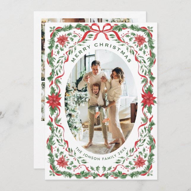 Cartes Pour Fêtes Annuelles Christmas Funky Whimsical Red Bow Wreath 5 Photo (Devant / Derrière)