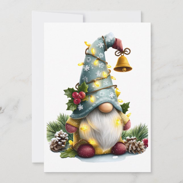 Cartes Pour Fêtes Annuelles Christmas Gnome - Whimsical Gnome with Lights (Devant)