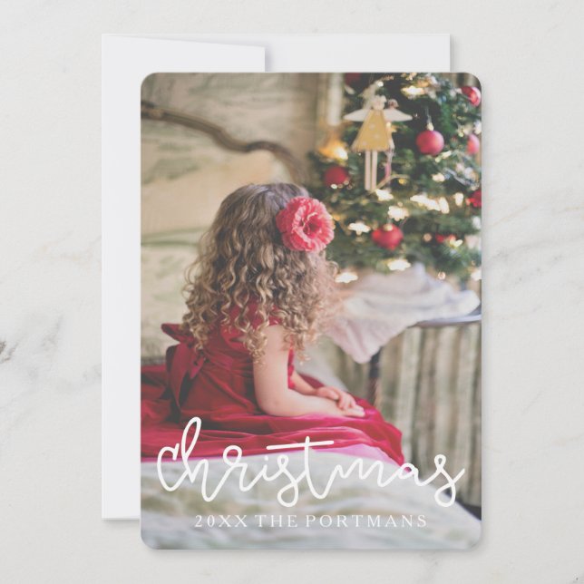 Cartes Pour Fêtes Annuelles Christmas Gold Look Quatrefoil Ajouter photo et no (Devant)