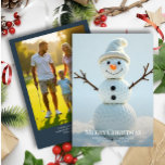 Cartes Pour Fêtes Annuelles Christmas Golf Ball Snowman ・ Photo de famille Mar<br><div class="desc">Mignonne carte de voeux de vacances moderne avec un joyeux petit bonhomme de neige fait de balles de golf empilées. L'arrière comprend un grand espace réservé central pour la photo (à remplacer) et un message personnalisable. Souhaitez à vos amis et à votre famille les vacances les plus chaudes avec une...</div>