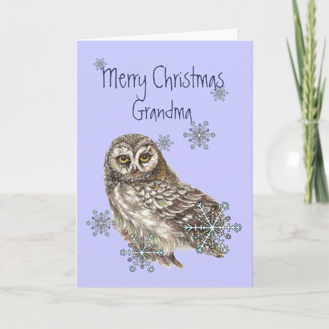 Cartes Pour Fêtes Annuelles Christmas Grandma, Snow flakes & Owl Bird (Devant)