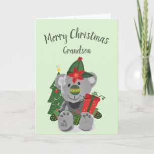 Cartes Pour Fêtes Annuelles Christmas Grandson mignon Teddy Bear Amusant