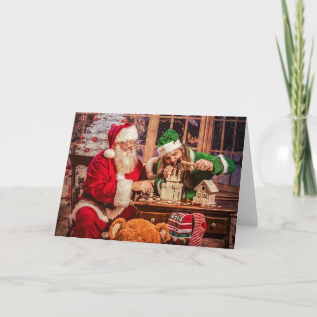 Cartes Pour Fêtes Annuelles Christmas Greeting Card avec Santa et Elf (Devant)