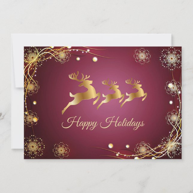 Cartes Pour Fêtes Annuelles Christmas Greeting Golden Reindeers Red Pink (Devant)