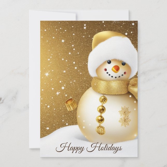 Cartes Pour Fêtes Annuelles Christmas Greeting Golden Snowman Winter (Devant)