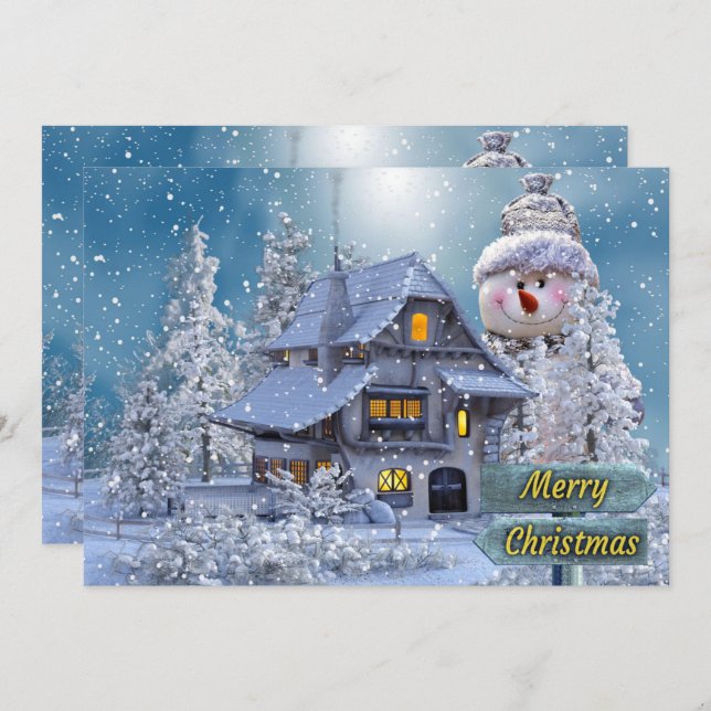 Cartes Pour Fêtes Annuelles Christmas Greeting Winter White Snowman Blue  (Devant / Derrière)