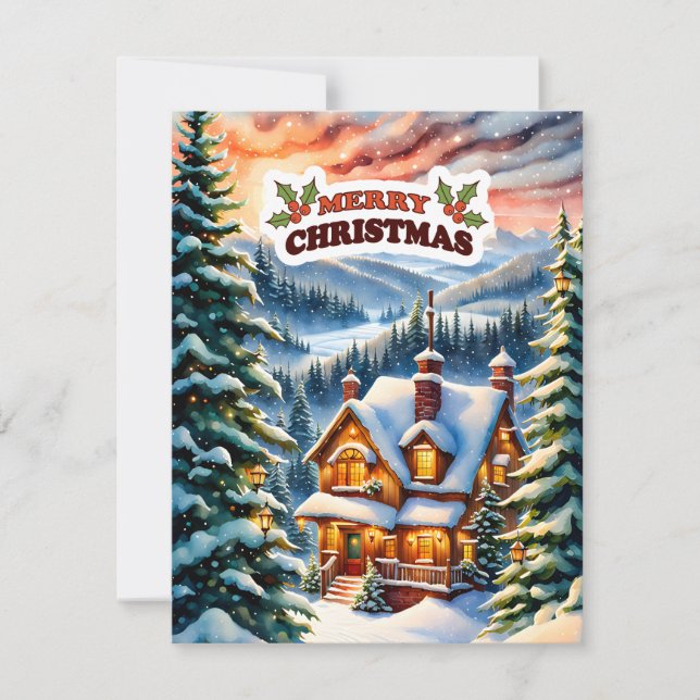 Cartes Pour Fêtes Annuelles Christmas Greetings from the Snowy Mountain Cabin (Devant)