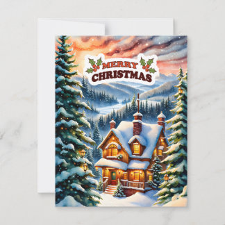 Cartes Pour Fêtes Annuelles Christmas Greetings from the Snowy Mountain Cabin
