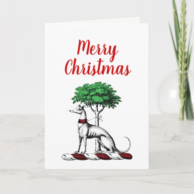 Cartes Pour Fêtes Annuelles Christmas Greyhound Whippet With Tree Crest Emblem (Devant)