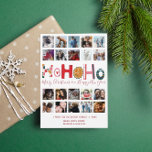 Cartes Pour Fêtes Annuelles Christmas Ho Ho Ho Card 20 photo collage<br><div class="desc">Ajoutez vos photos de famille uniques à cet élégant 20 modèle photo. Un texte "Ho Ho Ho Ho" brillant et amusant en motif coloré et un arrière - plan blanc. Texte modifiable en bas.</div>