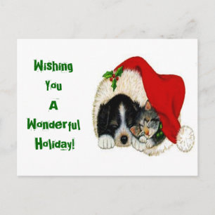 Cartes Pour Fêtes Annuelles Christmas Holiday Cat and Dog Postcard