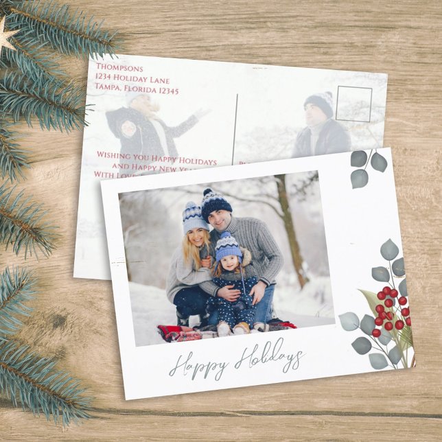 Cartes Pour Fêtes Annuelles Christmas Holiday Holly Berries Greenery 2 Photo (Créateur téléchargé)