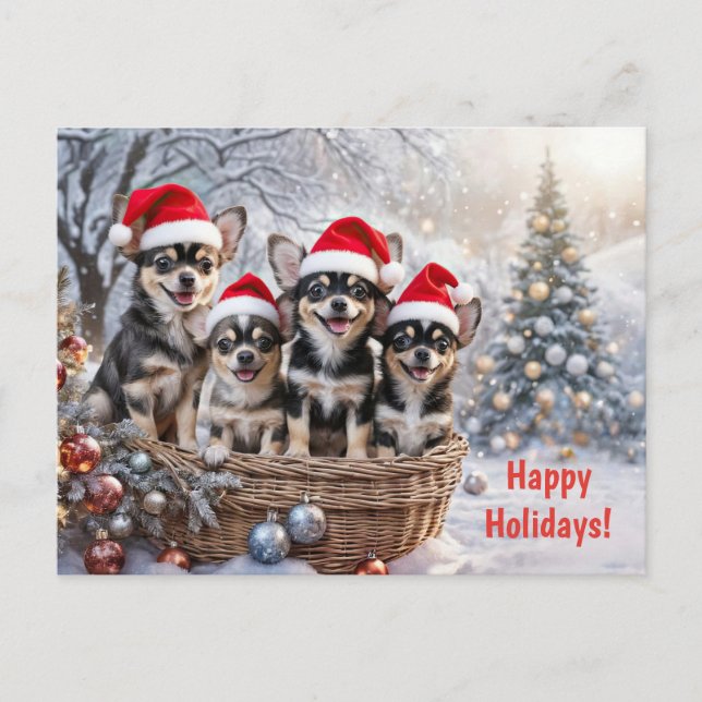 Cartes Pour Fêtes Annuelles Christmas Holidays Chihuahua Puppies Cute (Devant)