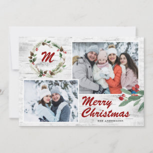 Cartes Pour Fêtes Annuelles Christmas Holly 2 PHOTOS Collage Bark