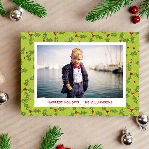 Cartes Pour Fêtes Annuelles Christmas Holly & Berries Happest Holidays Photo