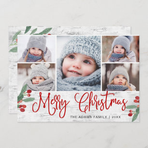 Cartes Pour Fêtes Annuelles Christmas Holly Berry Rustic Birch 5 PHOTO