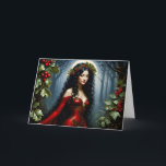 Cartes Pour Fêtes Annuelles Christmas Holly Fairy<br><div class="desc">Belle fée pour Noël avec holly pleine lune dans un cadre boisé</div>