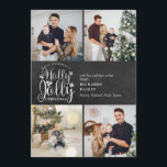 Cartes Pour Fêtes Annuelles Christmas Holly Jolly Chalkboard 4 Photo Collage<br><div class="desc">Un design de vacances Holly Jolly 4 photo collage élégant pour vous de personnaliser avec vos photos préférées,  message,  noms et année sur un arrière - plan de tableau noir. L'envers comporte des flocons de neige tombant sur un arrière - plan de tableau de bord correspondant. Conçu par Thisisnotme©</div>