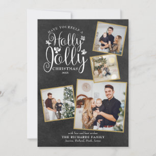Cartes Pour Fêtes Annuelles Christmas Holly Jolly Photo Collage Chalkboard