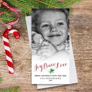 Cartes Pour Fêtes Annuelles Christmas Holly Joy Peace Love Script Photo person