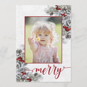 Cartes Pour Fêtes Annuelles Christmas Holly Pine Rustic Photo Holiday Card