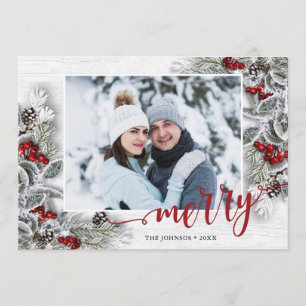 Cartes Pour Fêtes Annuelles Christmas Holly Pine Rustic Photo Holiday Card
