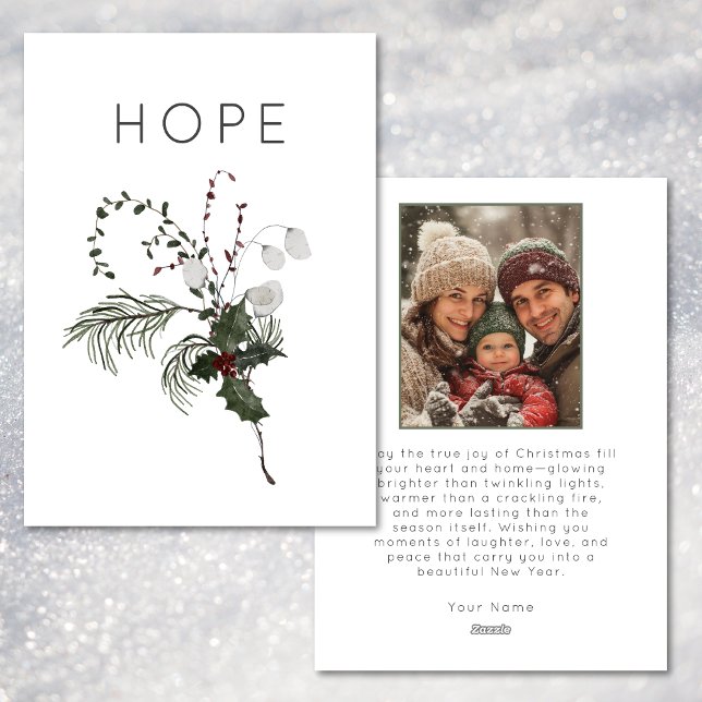 Cartes Pour Fêtes Annuelles Christmas Hope Rustic Minimal Photo Verdure (Christmas Hope Rustic Minimal Photo Greenery Holiday Card)