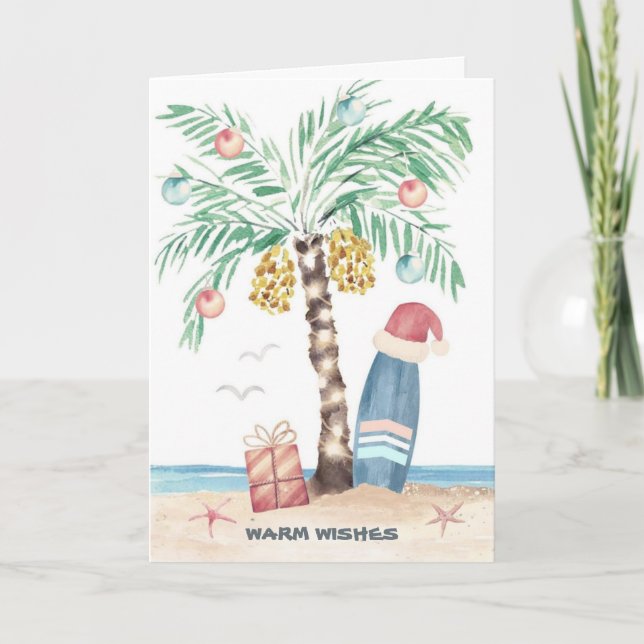 Cartes Pour Fêtes Annuelles Christmas Island Palm Surf Père Noël Tropical Beac (Devant)