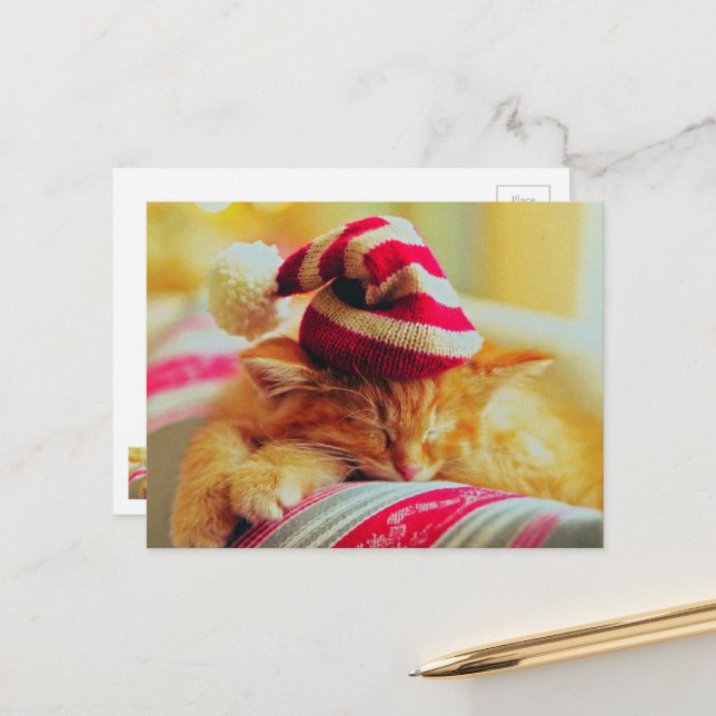 Cartes Pour Fêtes Annuelles Christmas Kitten (Devant/Arrière en situation)